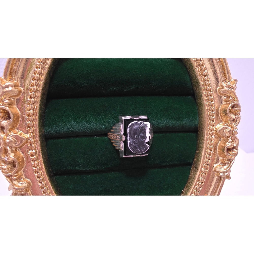 Vintage Silver Tone Roman Soldier Cameo Ring Art Deco Style Size 8.25